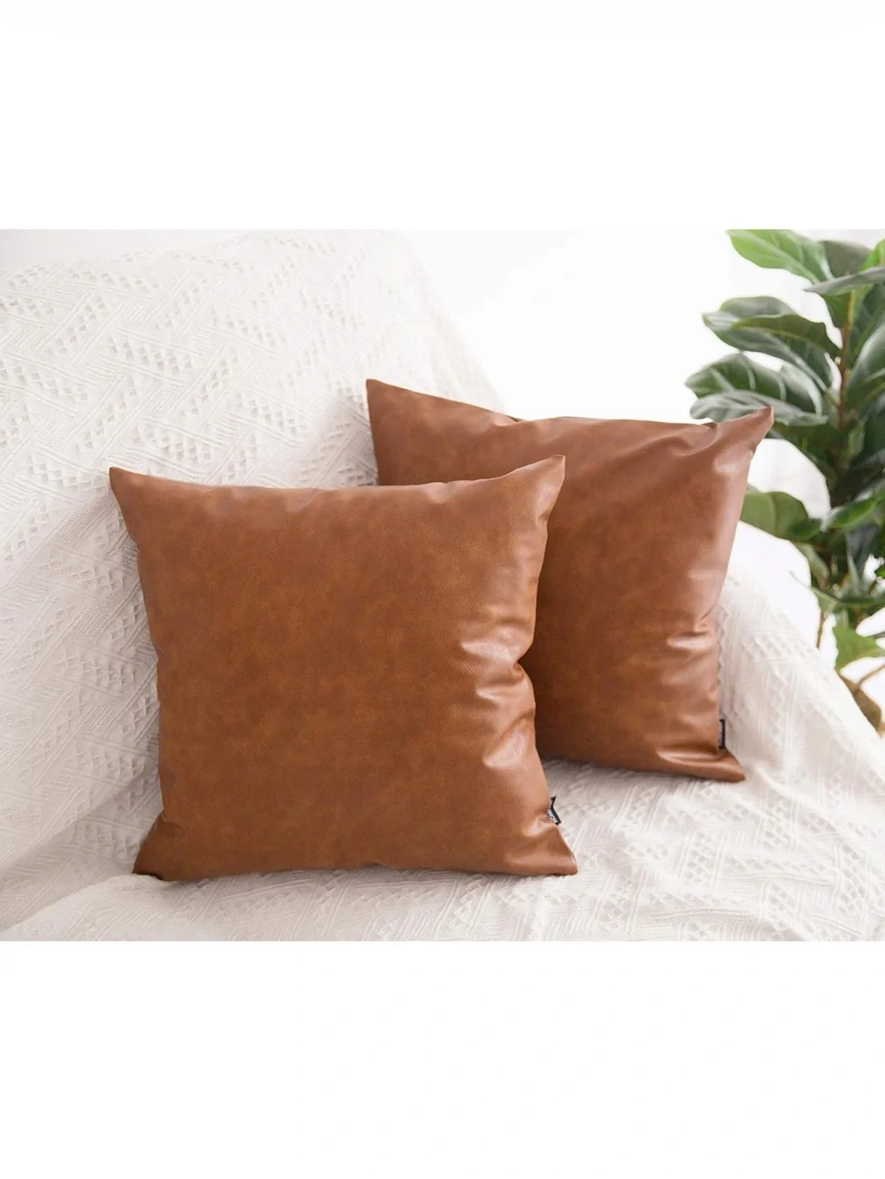 Cognac Brown Faux Leather Accent Pillow Covers - Set of 2 - C9